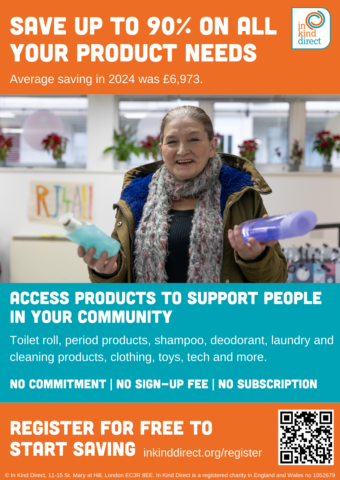 A woman holding two hygiene products and smiling